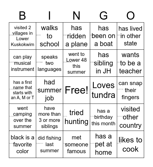 Untitled Bingo Card