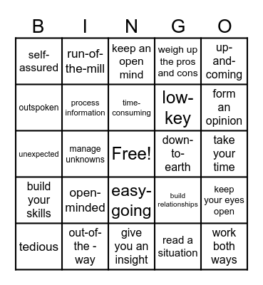 Describing cross-cultural experiences Bingo Card