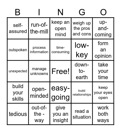 Describing cross-cultural experiences Bingo Card