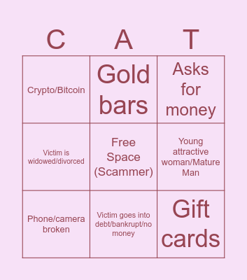 Romance Scam Bingo Card