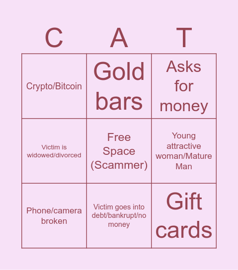 Romance Scam Bingo Card