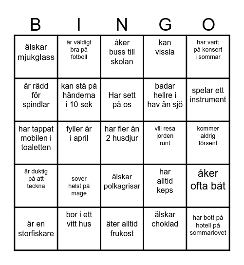 EE-programmets "Lära känna - bingo" Bingo Card