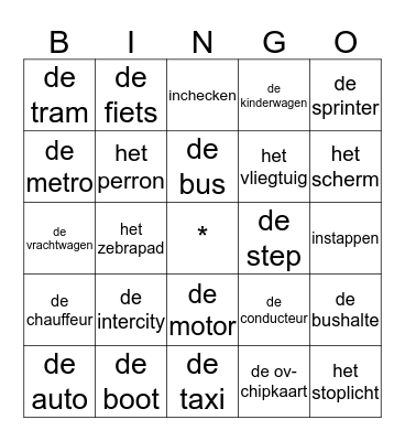 het vervoer Bingo Card