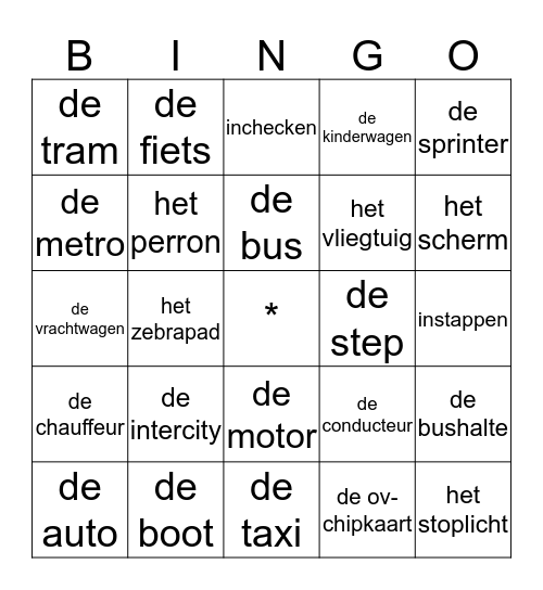 het vervoer Bingo Card