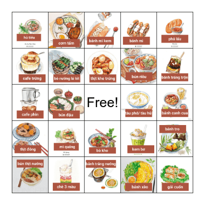 Vietnamese/s food Bingo Card