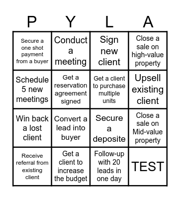 Pyla Pearl Sales competition Bingo Card