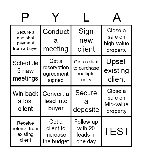 Pyla Pearl Sales competition Bingo Card