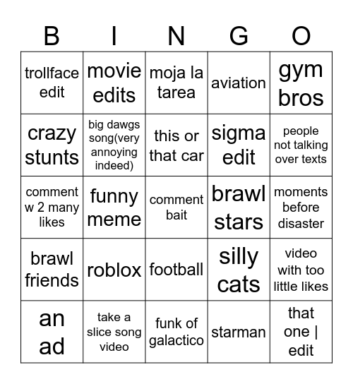 Untitled Bingo Card