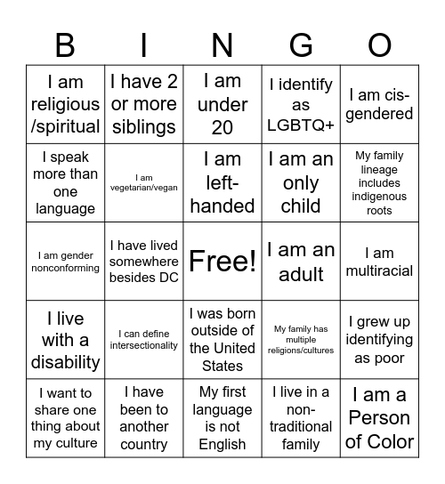 Identity Bingo Card