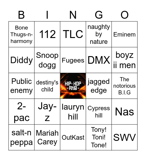 90s Hip-Hop and RnB Bingo Card