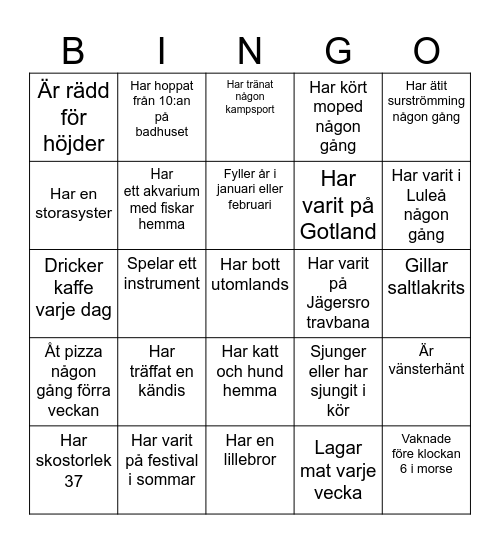 Namn: Bingo Card