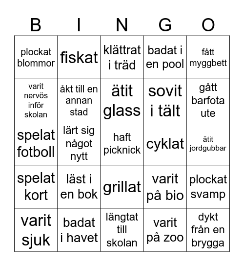 Sommarlov Bingo Card