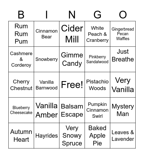 Scentsy Bingo Card