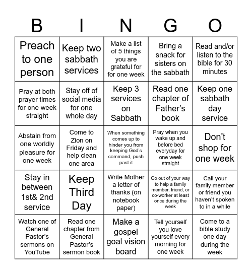 Gospel Bingo Card