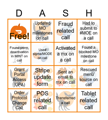 Dash-O-Ween Fall Ball BINGO! Bingo Card