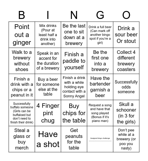 Brewery Bingo Card