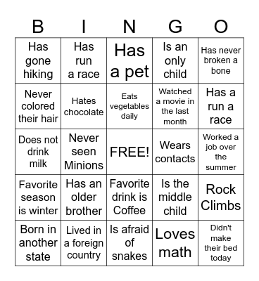 Get to Know You Bingo Card