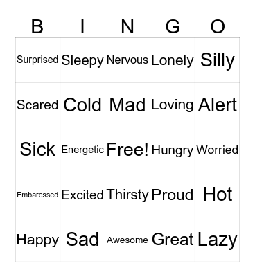 Feelings Bingo Card