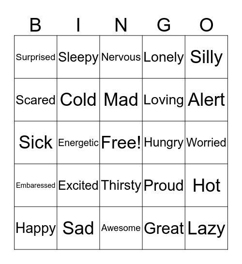 Feelings Bingo Card