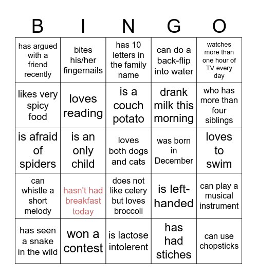 Find someone who Bingo Card