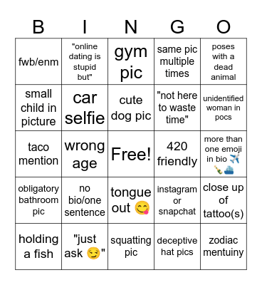 Online Dating Profiles Bingo Card
