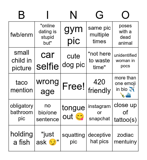 Online Dating Profiles Bingo Card