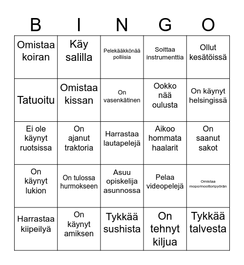 Super Siisti Bingo Card