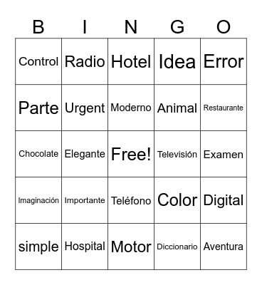 Cognados Bingo Card