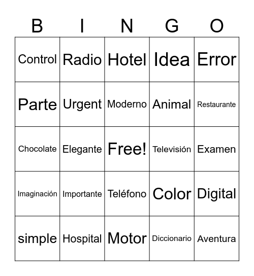 Cognados Bingo Card