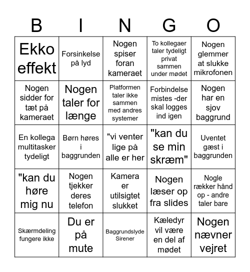 Virtuelt møde Bingo Card