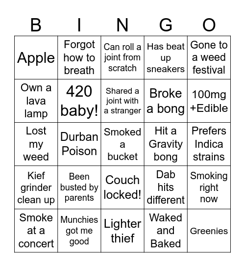 The Pottery 420 BINGO! Bingo Card