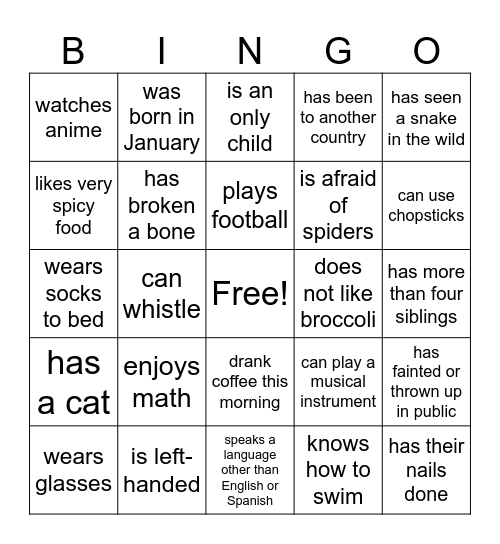Find someone who... Bingo Card
