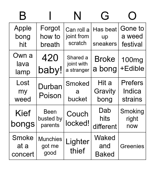 The Pottery 420 BINGO! Bingo Card