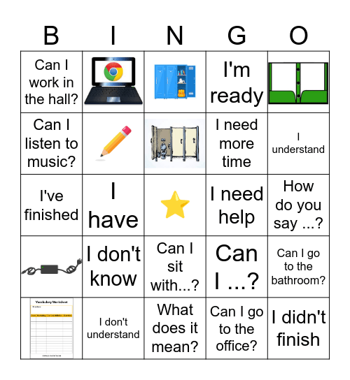 Frases útiles para la clase de español Bingo Card