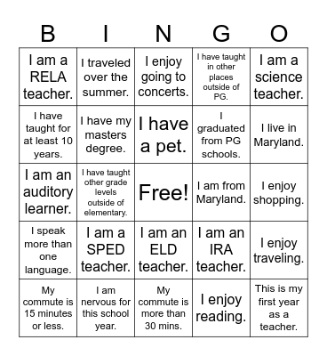 Get to Know You Bingo Card
