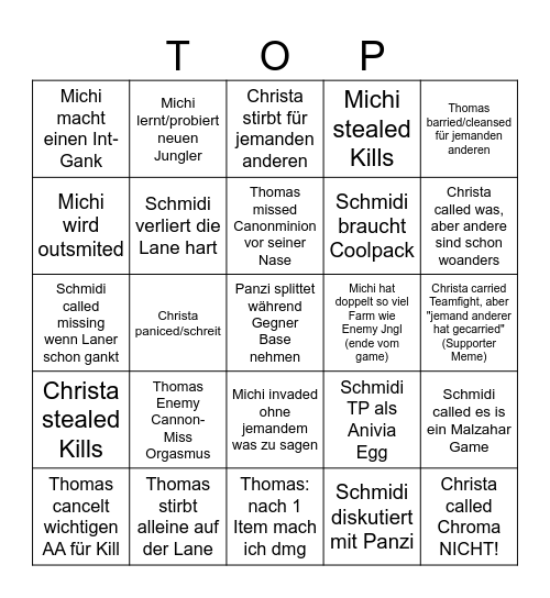 Personal Langusten BINGO Card
