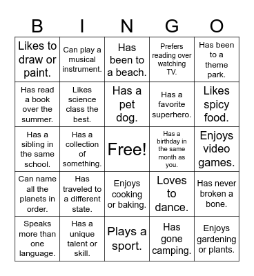 GET TO KNOW YOUR CLASSMATES BINGO Card