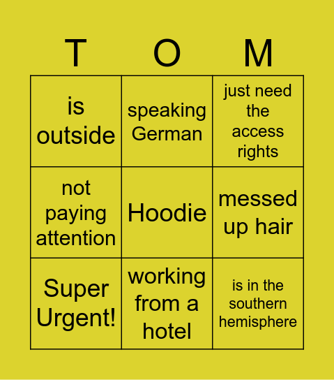 Toms Call Bingo Card