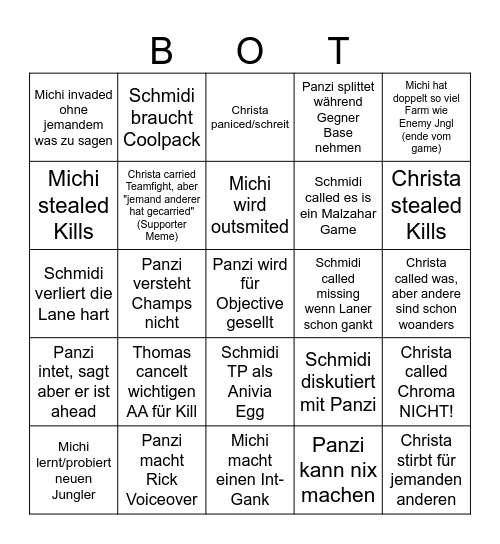 Personal Langusten BINGO Card