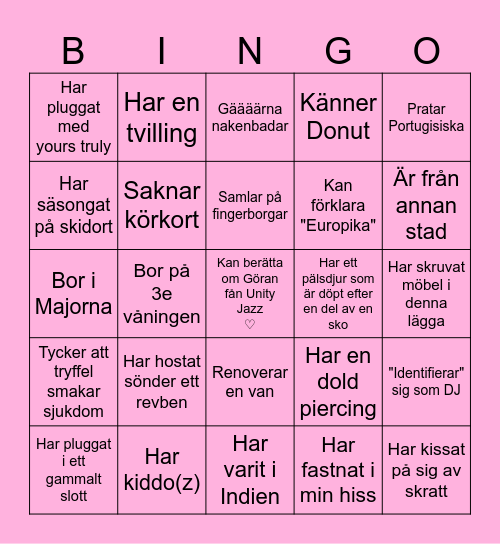 M I N G E L Bingo Card