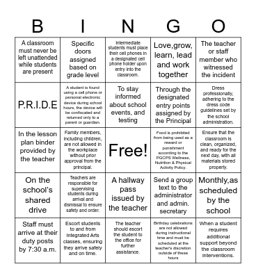 Princeton Staff Handbook Bingo Card