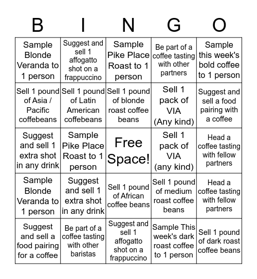 Starbucks Bingo! Bingo Card