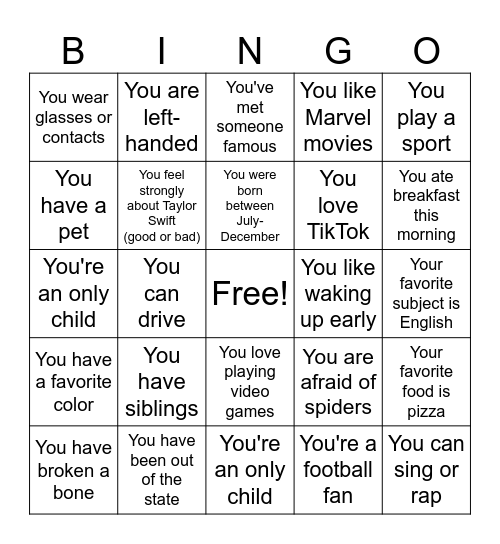 Human Bingo Card