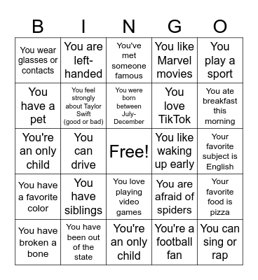 Human Bingo Card