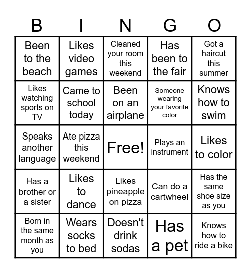 Classroom Bingo Card