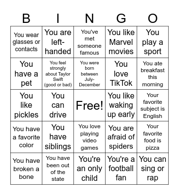 Human Bingo Card