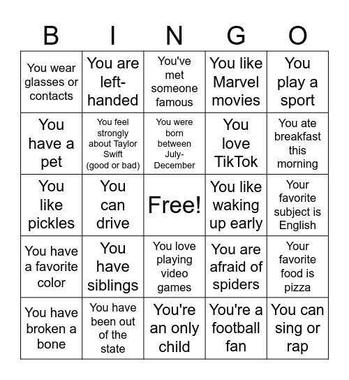 Human Bingo Card