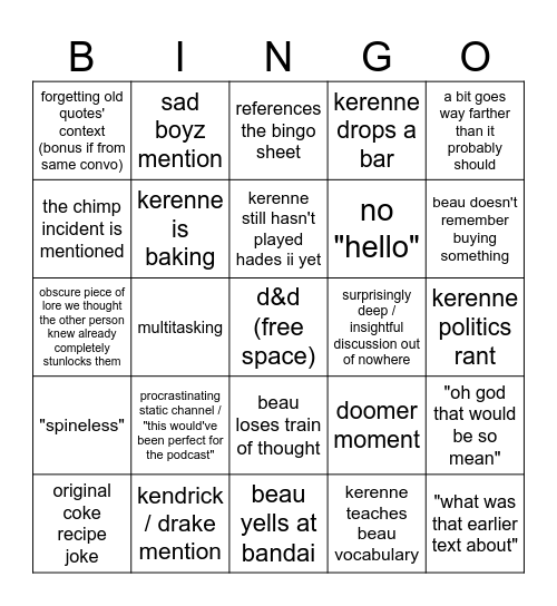 untitled bingo Card