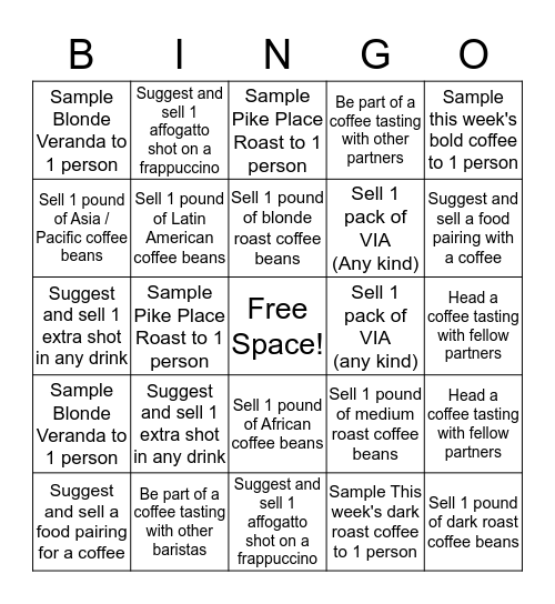 Starbucks Bingo! Bingo Card