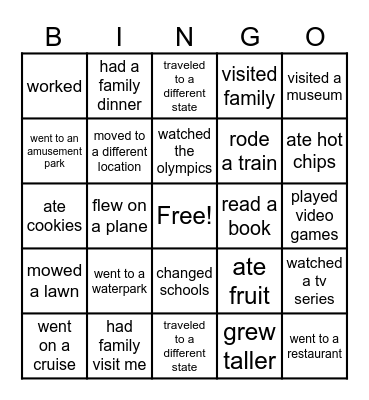 Summer Bingo Card